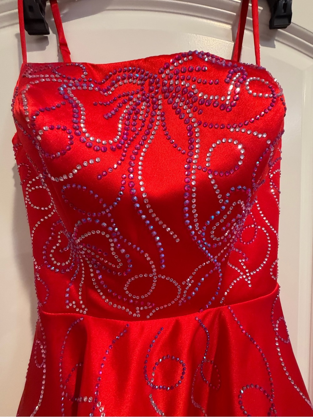 Red Rhinestone Spaghetti-Strap Mini Dress - Picture 2 of 3